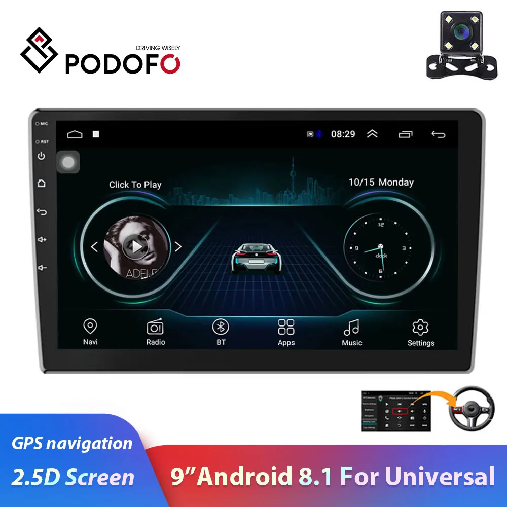 Podofo 2din Car Radio 9&quot Android 2.5D Multimedia Player GPS Navigation Wifi Mirrorlink Autoradio 2DIN Universal Stereo | Автомобили и