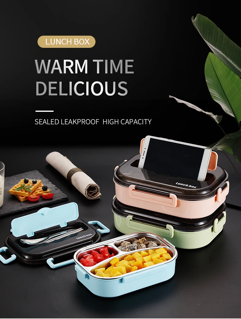 VandHome Japanese Bento Box With Compartments 304 Stainless Steel Lunch Box For Kids Microwave Food Container With Tableware Set