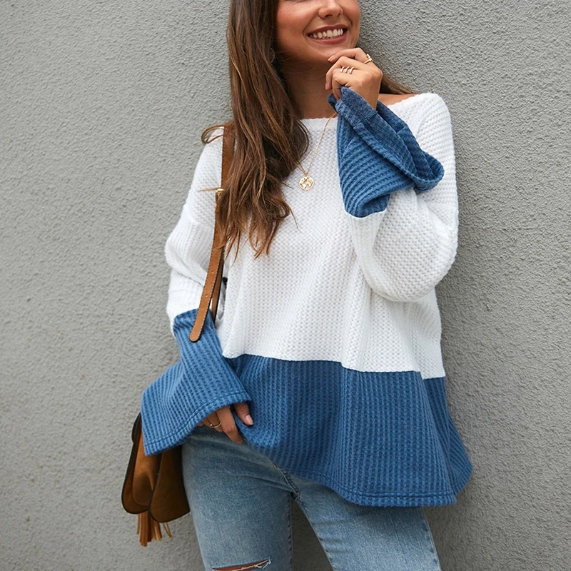 Осенний и зимний женский свитер большого размера 4XL-8XL, модный контрастный свитер с длинным рукавом, Свободный вязаный свитер, обхват груди 136 см