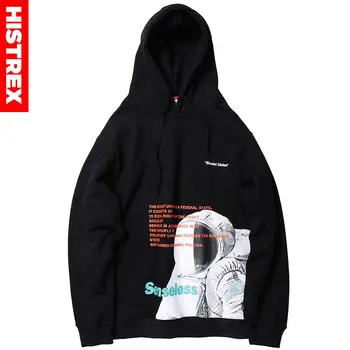 

Mens Hip Hop Hoodie Sweatshirt Spaceman Letter Print Harajuku Streetwear Hooded Pullover Cotton Autumn 2019 Loose Hoodie Black