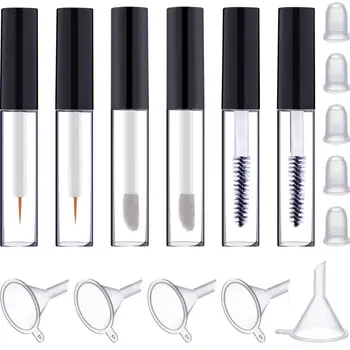 

6 packs 10ml Empty Mascara Tube Eyeliner Bottle Lip Gloss Tubes Vials Containers with Wands Brushes and Rubber Inserts, Funnels