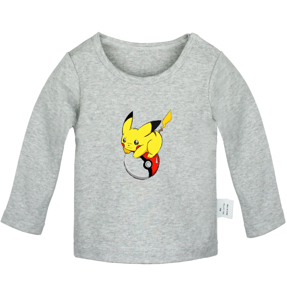 JcBabyYG060C Милый веселый покебол PIKACHU с рисунком из мультфильма «Покемон»; футболки для новорожденных; однотонные футболки с длинными рукавами для малышей - Цвет: JcBabyYG060C