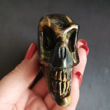 

dohaibogoo healing crystal #XT134-137g Blue Tiger-eye Alien Skull 2019 New arrival Hand Carved Natural Skull Stone Fun Toys