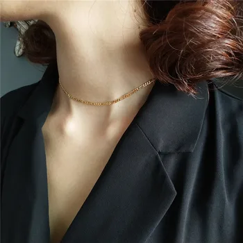 

RUIYI Real 925 Sterling Silver Women Simple 18K Gold Chokers Girls Stylish Handmade Weaving Link Chain Exquisit Sweater Chokers