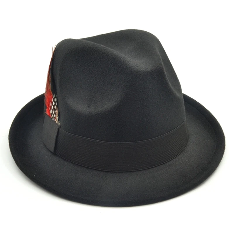 Мужчины Женщины жесткий фетр перо группа Трилби джаз шляпа Sunhat