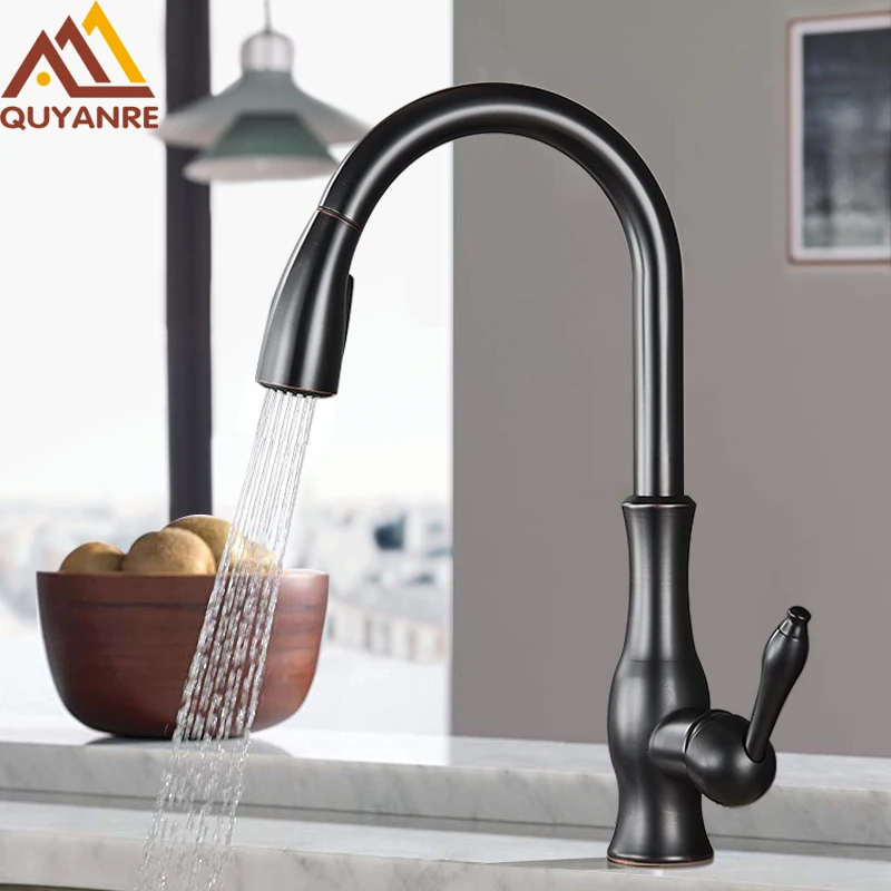  Quyanre Black Kitchen Faucets Pull Out Kitchen Sink Mixer Tap Single Lever Water Mixer Tap Crane Fo - 4000242982271