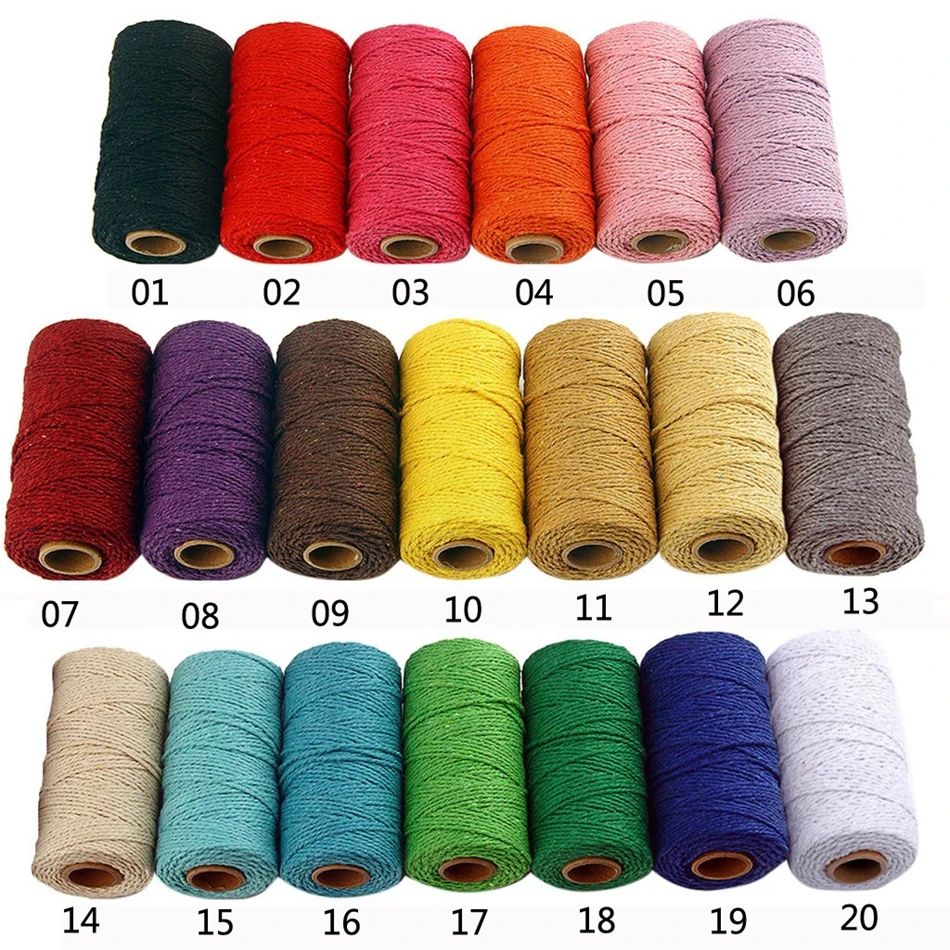 2mm 100M Cotton Macrame Cord Twine Rope String Handmade DIY Crafts Colorful Thread Cord Beige Twisted Home Textile Decoration cotton rope,macrame cord