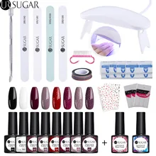 Ur Sugar 6 Вт набор УФ-гелей для ногтей Светодиодный УФ-лампа Сушилка с 8 шт. Набор для гель-лака для ногтей Набор для маникюра Набор инструментов для дизайна ногтей базовое верхнее покрытие