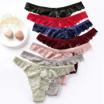 

Amazing Women Lingerie Lace Embroidery Underwear Femal Sexy T-back Thong Sheer Panties Hollow out Transparent Knickers