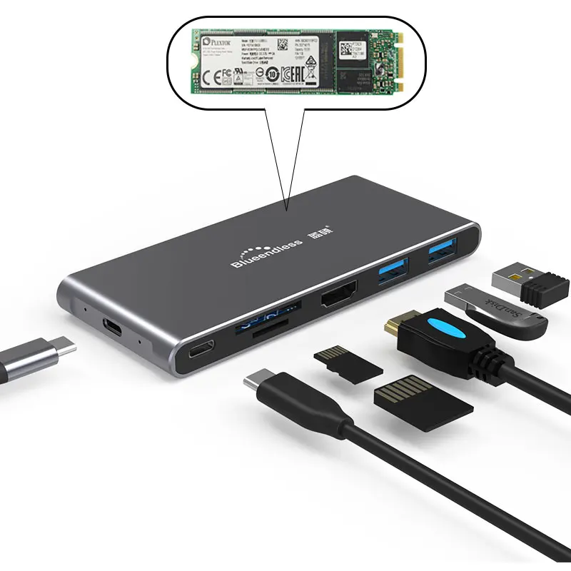 M.2 SATA SSD чехол мульти USB 3 1 концентратор HDMI адаптер разветвитель Порты и разъёмы C 0