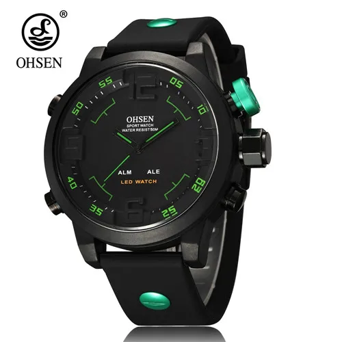 Green Watch OHSEN модные уличные спортивные часы мужские многофункциональные 5 бар водонепроницаемые черные военные цифровые наручные часы Relogio Masculino - Цвет: Green Watch