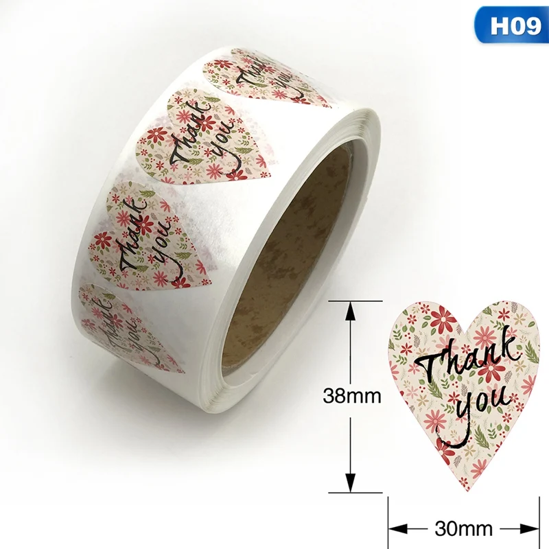 09 600pcs for 1 Roll 600 шт./компл. Цветы Сердце Спасибо наклейки этикетки для печати для подарка средство герметизации упаковки паста офисные школьные принадлежности милые канцелярские принадлежности - Цвет: 09 600pcs for 1 Roll