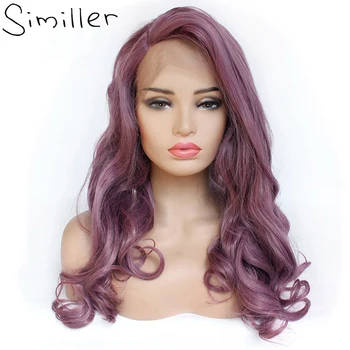 

Similler Glueless High Temperature Fiber Long Body Wave Purple Synthetic Frontal Lace Wig for Women
