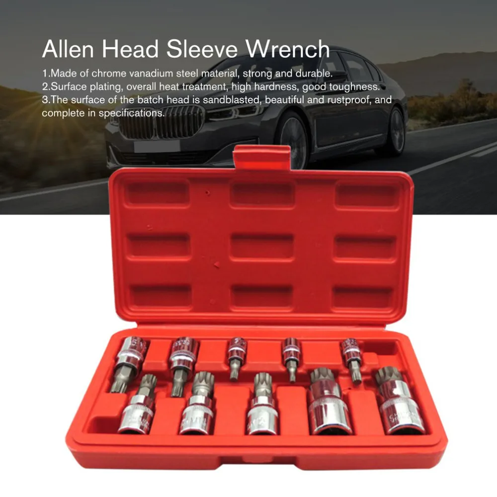 10PCS Screwdriver Allen Head Sleeve Wrench 12 Point MM Triple Square Spline Bit Socket Tamper-Proof Lug Nuts  Random Color 