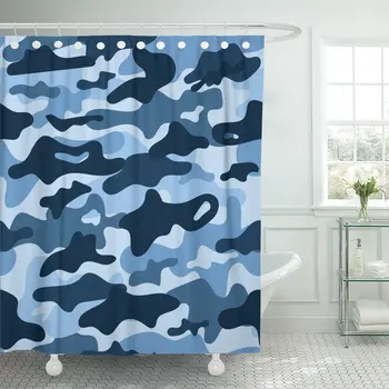 

Navy Camo Blue Camouflage Pattern Army Abstract Camoflage Canvas Shower Curtain Waterproof Polyester 72 x 78 inches Set