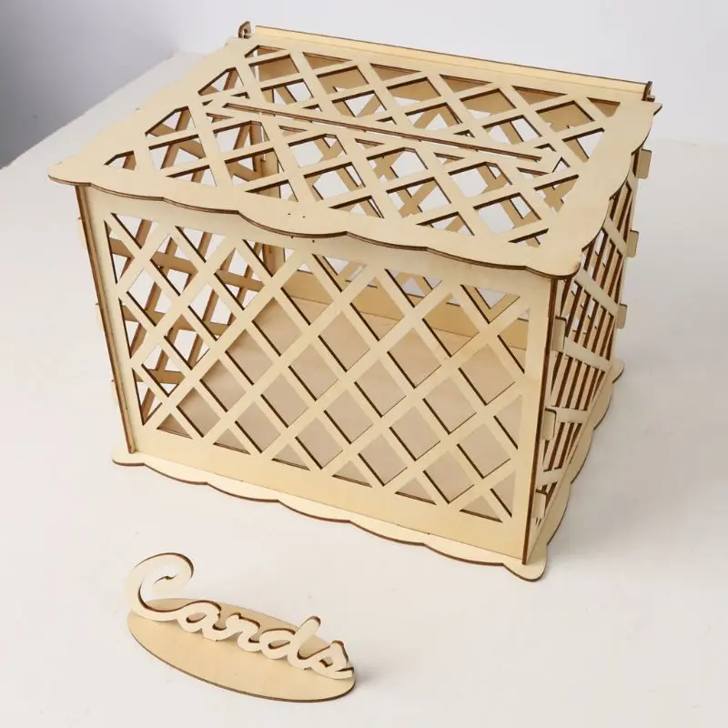 

DIY Wedding Gift Rhombus Wooden Card Money Box Case With Lock Rustic Beautiful Birthday Party Favors Decoration Supplies