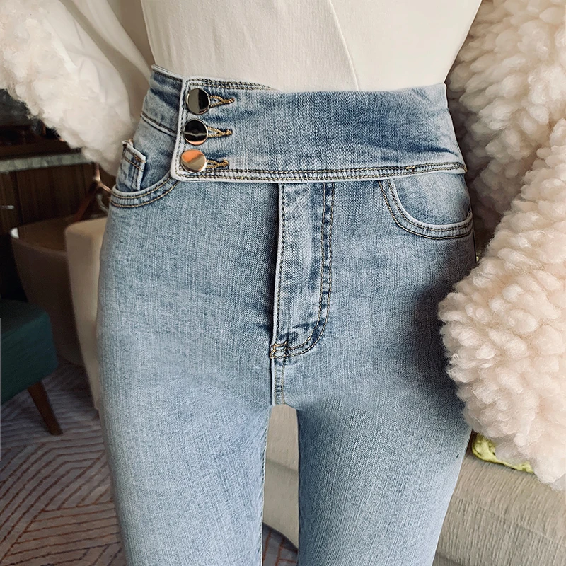 de tubo con realce para Mujer, Pantalones Vaqueros ajustados de cintura ceñidos informales, 2021|Pantalones vaqueros| - AliExpress
