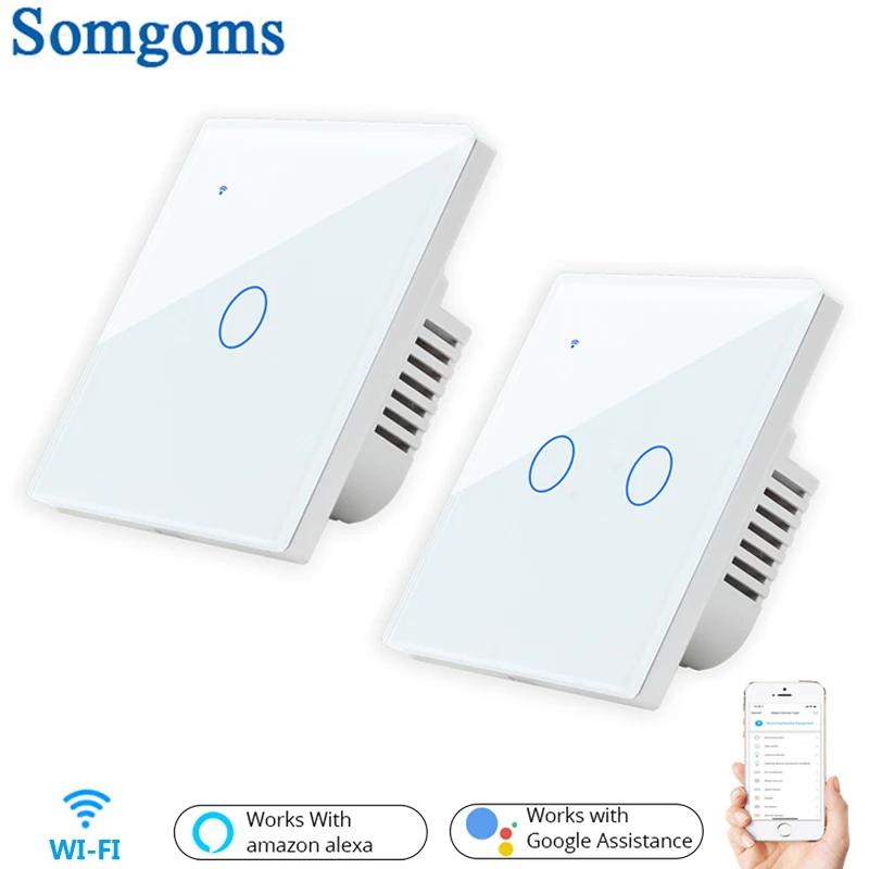 Wi-Fi Smart Touch переключатель дистанционного Управление 1/2/3/4 Gang 1/2 способ AC 100 V/220 V Беспроводной настенный светильник Диммер ЕС/Великобритания/США Стандартный умный дом