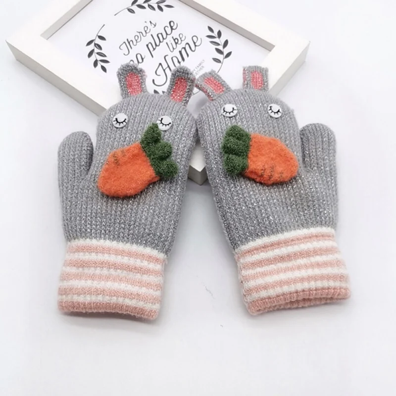 Осенне-зимние перчатки для мальчиков и девочек; повседневные Модные теплые перчатки с милым рисунком; детские варежки на палец