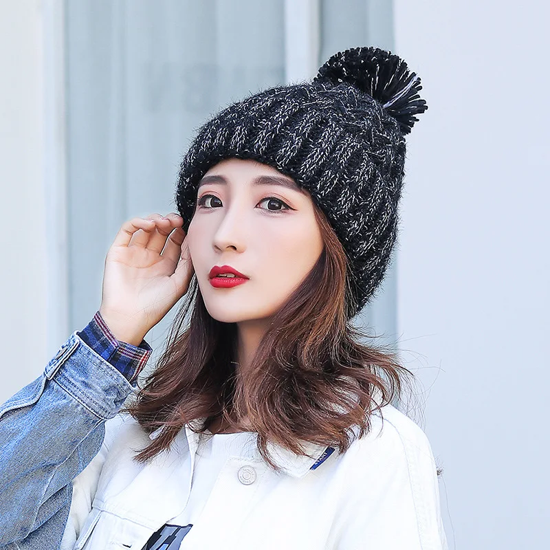 HC003-161A Модная новая модель акриловая женская шапка Skullies Beanies одноцветная бархатная теплая шерстяная шапка утолщенные наушники для пары Молодежная шапка - Цвет: HC003-161A
