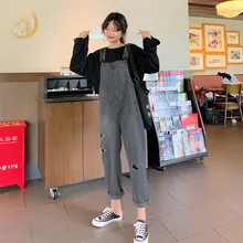 Женские Ретро рваные джинсовые комбинезоны повседневные Свободные Студенческие прямые штаны Серый