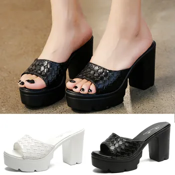 

Black Slippers Women Fashion Pumps Flats Shoes Buty Damskie Open Toe High Heels Slippers Roman Slippers Zapatos De Mujer #C3