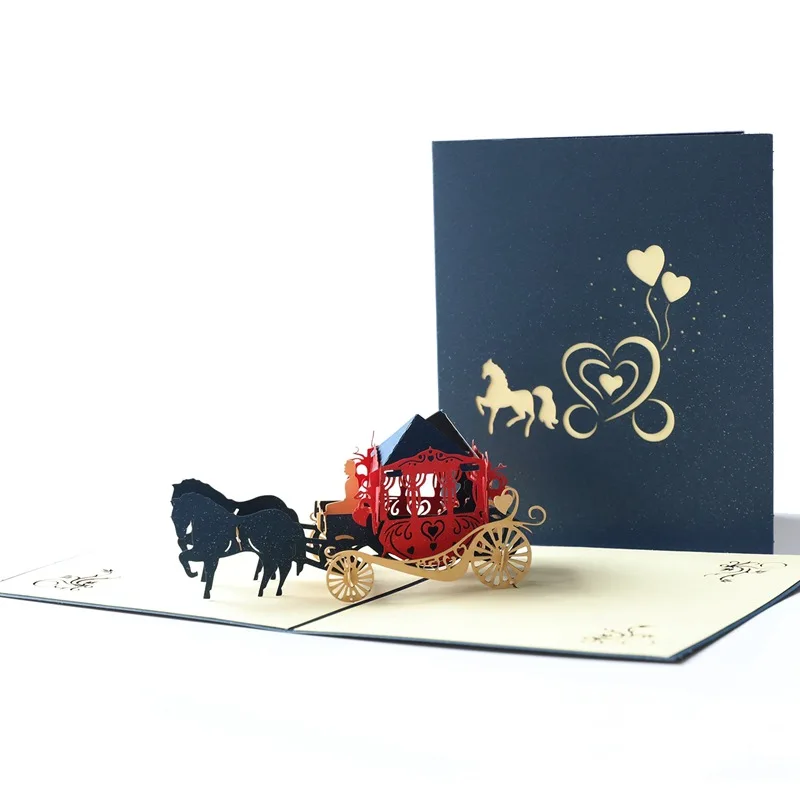  10pcs 13cm*16cm 3D laser cut carriage Birthday Teachers' Day thank you cards invitation card weddin - 4.00035E+12
