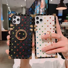 Funda de teléfono de lujo Bee para iPhone 11 Pro X XR XS Max 8 7 Plus, funda cuadrada de corazón láser para Samsung Galaxy S9 S10 Plus Note 10 Pro(China)