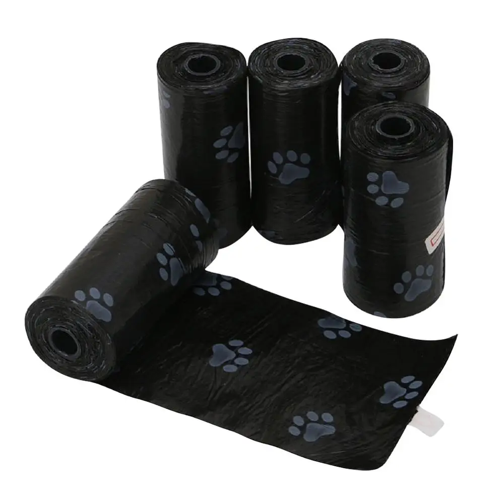 5 рулонов 75Ppcs пакет для собачьих экскрементов для собак домашних животных отходы мусорные багажные сумки биоразлагаемые очистка багаж забрать чистую сумку для собаки Q1 - Цвет: black