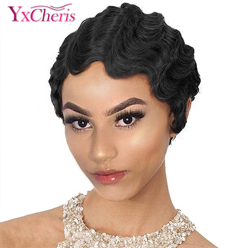 Short Curly Wigs for Black Women Retro Wig Female Synthetic Hair Finger