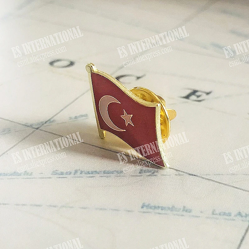 Turkey National Flag Crystal Epoxy Metal Enamel Badge Brooch  Collection Souvenir Gifts  Lapel Pins Accessories  Size1.6*1.9cm