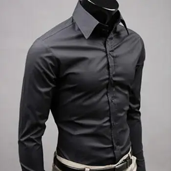 

2020Men camisa de manga larga de moda Casual para hombre Camisas de algodn Color slido Negocio Social ajustada MasculinaRD464