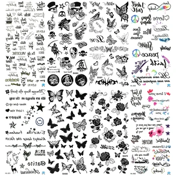 

5pcs / Lot Gun Temporary Tattoo Halloween Women Note Tatoo Flower Temporales Feather Waterproof Tattoos Big Body Love Chest