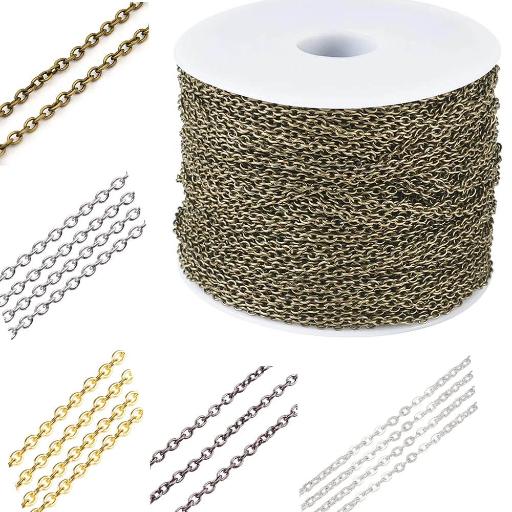 100m/Roll Unwelded Antique Bronze Iron Cross Chains with Spool Lead Free Size: Chain: about 3mm Long, 2mm Wide, 0.5mm Thick