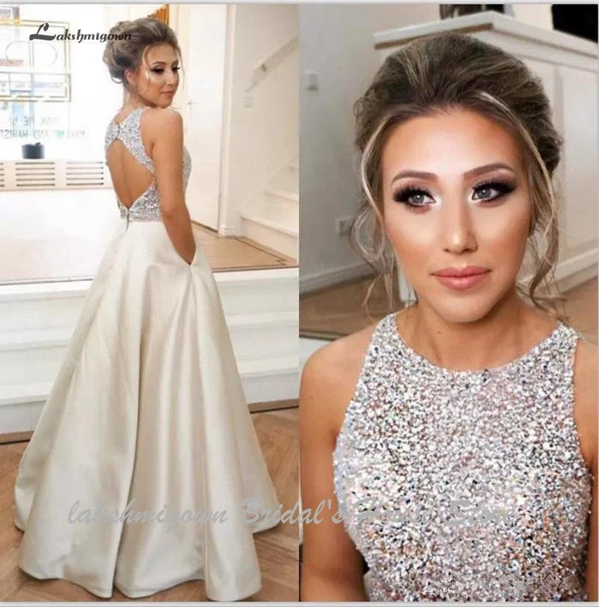 light champagne Lakshmigown, свадебное платье цвета шампанского, атласное, с карманами, сексуальное, свадебное платье,, с кристаллами, бисероплетение, а-силуэт, свадебные платья, на заказ - Цвет: light champagne