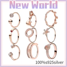 

New 925 Sterling Silver pandora Ring Flower Ring Rose Color Ring Original 925 Silver European Ring Women DIY Jewelry Making Gift