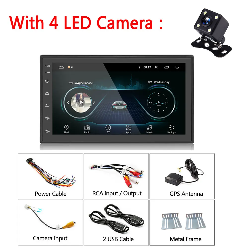 With 4LED Camera LeeKooLuu 2 Din Android автомобильный радиоприемник 7 дюймов gps Navi для Toyota VW Kia hyundai Nissan(178*102 мм) Универсальный Автомобильный Стерео Авторадио - Цвет: With 4LED Camera
