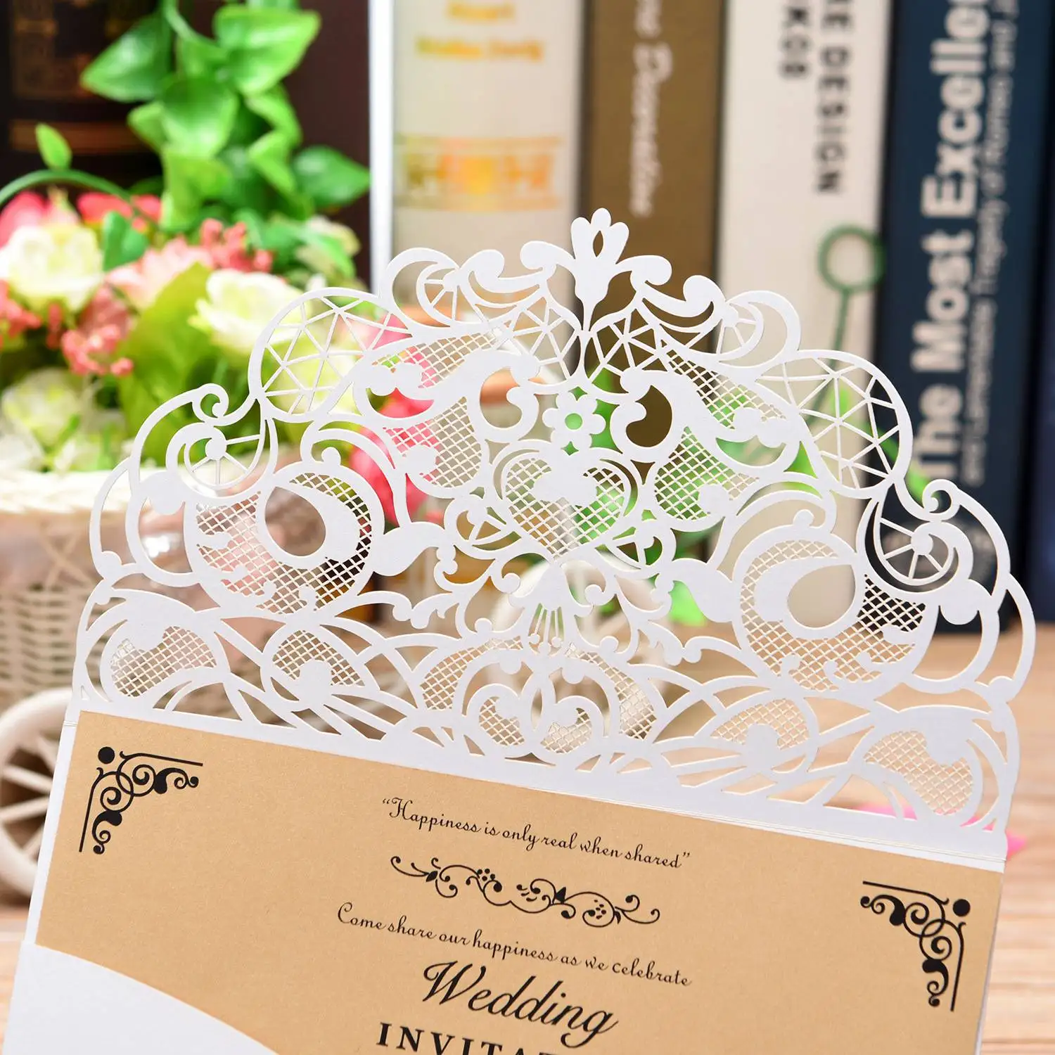  20Pcs Wedding Invitation Cards Cut Gold Foil And Floral Design Invitation Pockets for Bridal Shower - 4.00018E+12