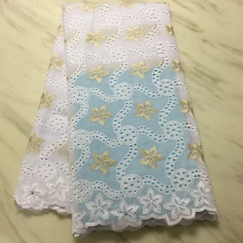 

2020 swiss voile lace in switzerland tissus africain wedding lace fabric white and gold lace dubai fabric high quality 5yard