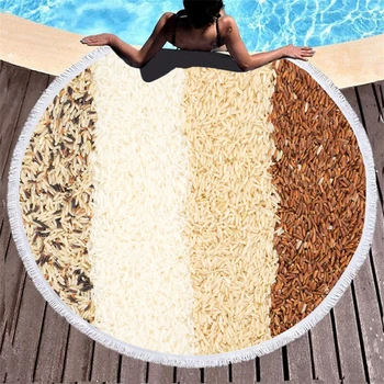 

Creative Cereals 3D Round Beach Towel With Tassels 150cm Swimming Bath Towel Cover Up Bedspread Carpet Yoga Outdoor Picnic Mat
