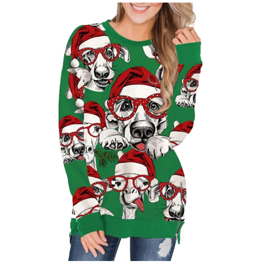 Женское рождественское платье-Толстовка, зимние пушистые пуловеры больших размеров с принтом, Женская куртка с длинным рукавом, топ, туника, sudaderas