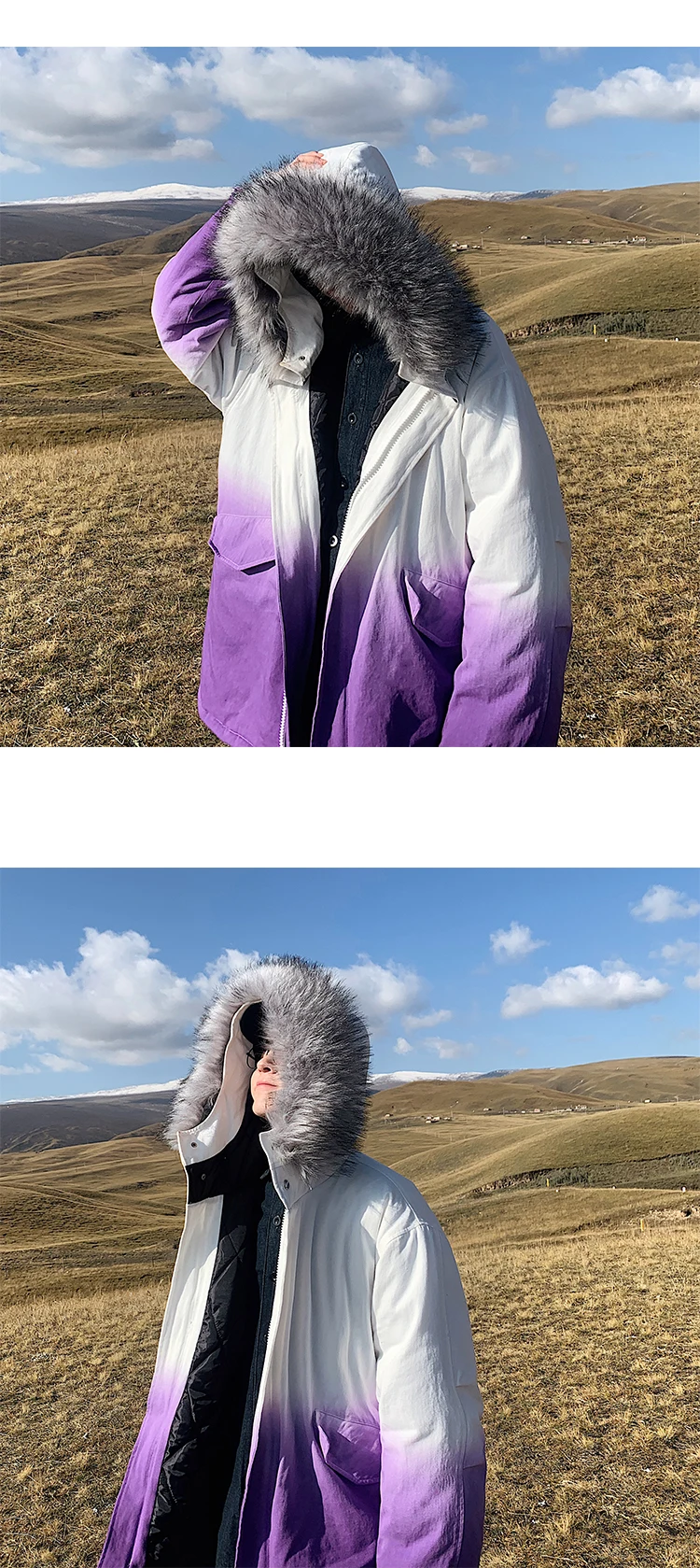 Liketkit, мужские зимние куртки и пальто,, мужские, градиентные, цветные, с заплатками, толстые парки, мужские, s, шерстяной воротник, негабаритная ветровка, 5XL