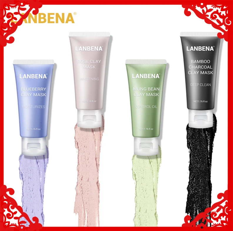 

LANBENA Mung Bean Clay Face Mask+Bamboo Charcoal+Blueberry+Rose Deep Cleaning Remove Grease Shrinks Pores Nourishing Skin Care