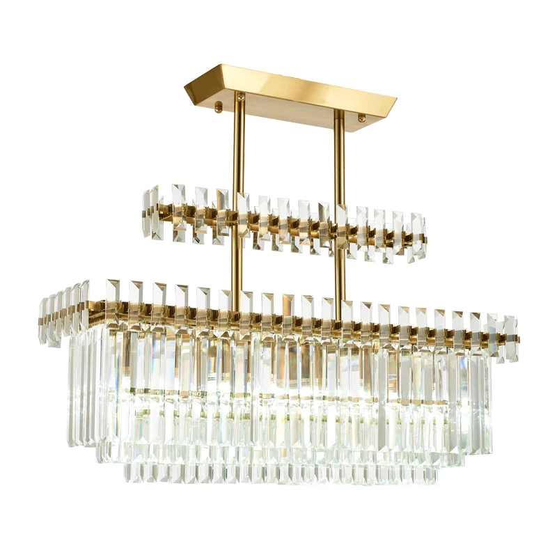 Postmodern minimalist rectangular light luxury crystal chandelier European creative living room dining room model room fashion