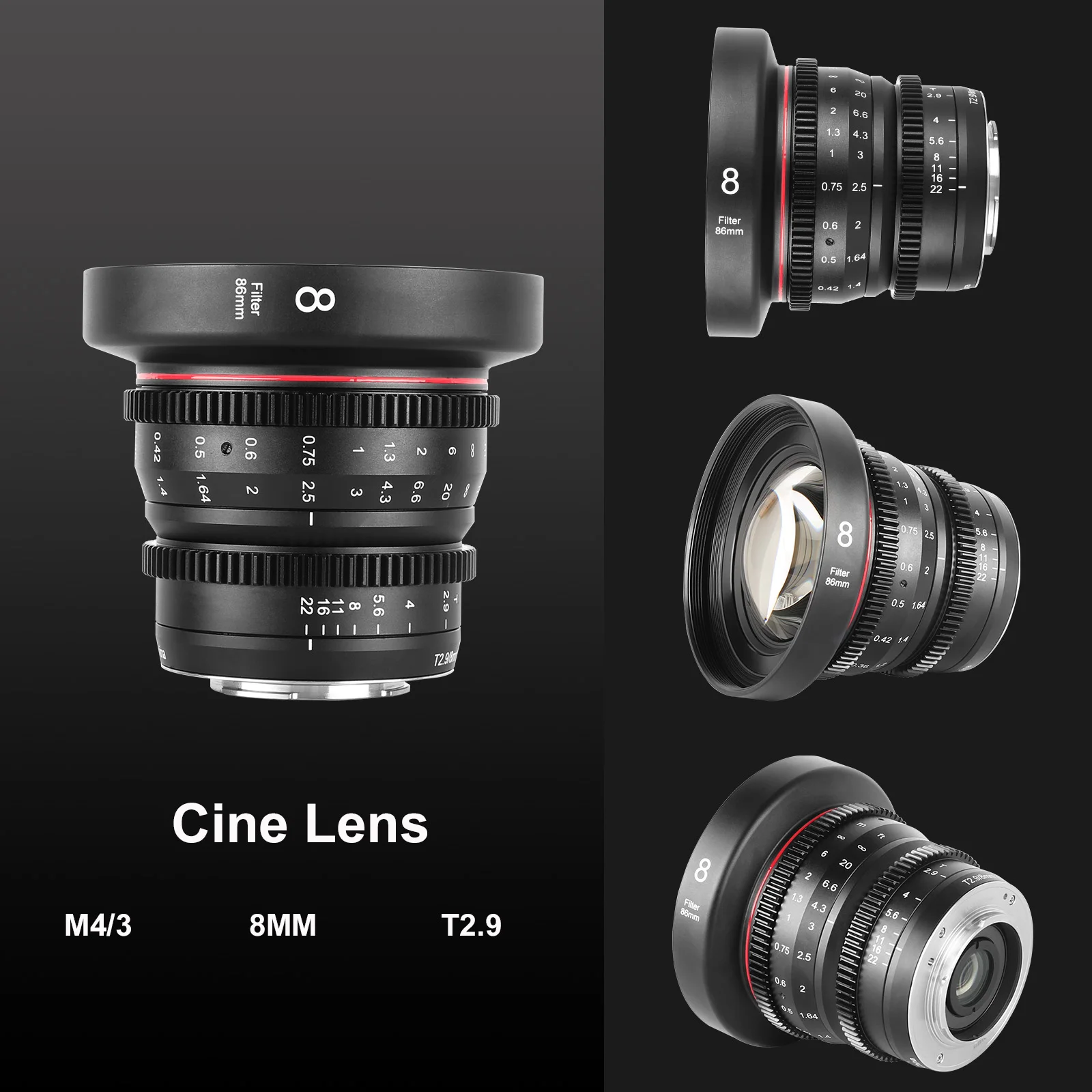 Meike Cine Lens 8mm T2.9 for for Micro Four Thirds (MFT, M4/3) Mount Olympus Pan