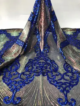 

Royal blue Sequin Lace Fabric African Sequin Lace Fabric French Tulle Lace Fabric New Arrival Sequin Party Dress FJY76