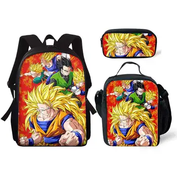 

Dragon Ball 3PCS Set With Pencil Case Luxury Student Backpacks DIY Printing Cool Children School Bags For Boys Kids Men Book Bag