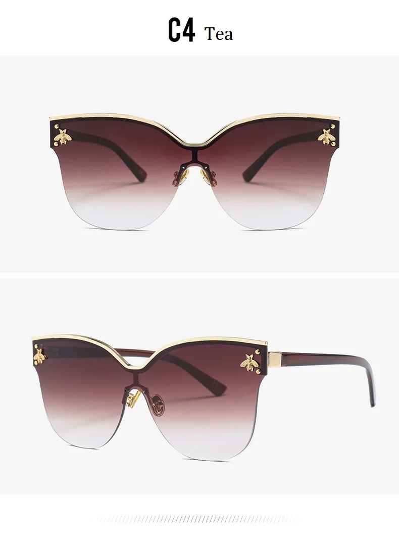 Кошачий глаз маленькая Пчелка солнцезащитные очки для женщин Ретро Мужские брендовые дизайнерские солнцезащитные очки без оправы для мужчин женщин Серые Синие Оттенки UV400