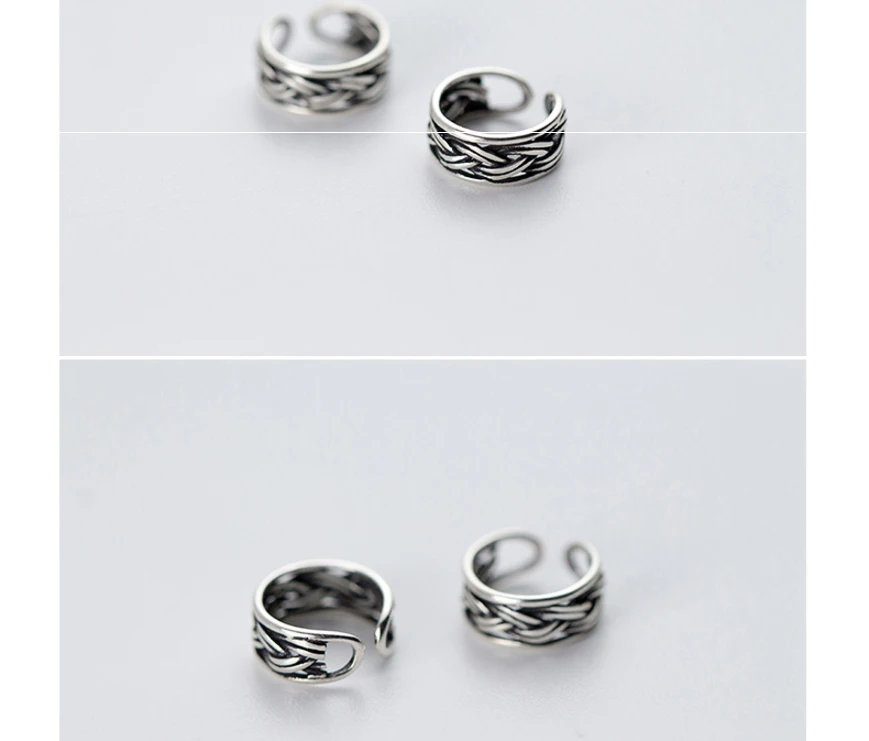 Knitted Antique Silver Ear Cuff for Women 925 Sterling Silver Clip on Earrings without Piercing Earcuff Zilver No Hole Earring (4)