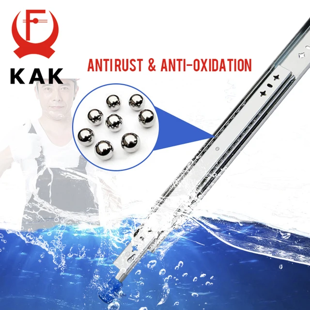 KAK 10 "- 50" ลิ้นชักนักวิ่งล็อค Ball แบริ่งสามพับ Full Extension Heavy Duty ลิ้นชักสไลด์ 53 มม. รางกว้างฮาร์ดแวร์ 5